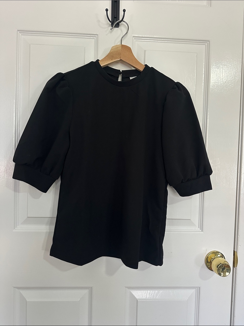Classic Black Puff Sleeve Women's Top